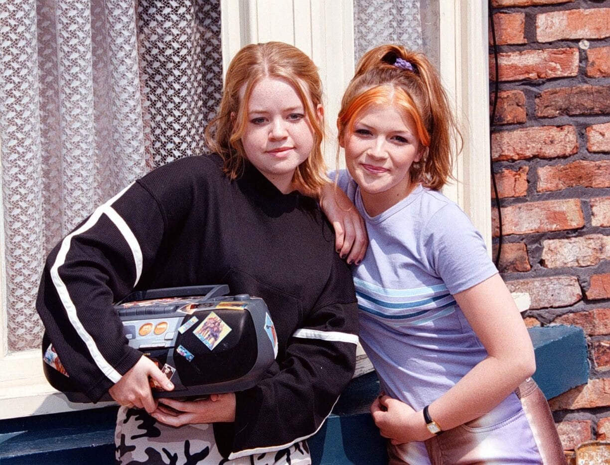 a young georgia taylor on the set of coronation street