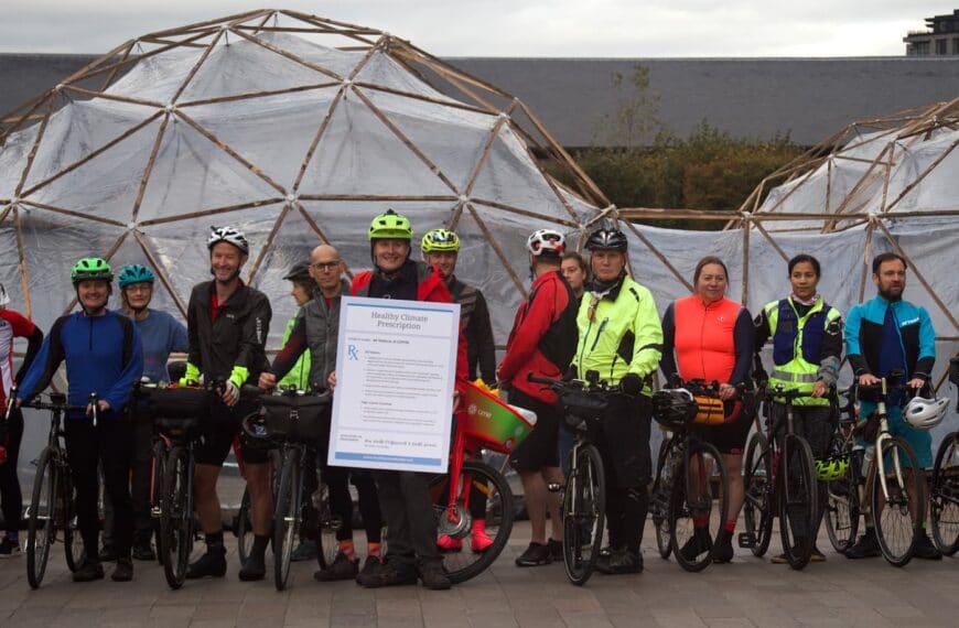 Children’s Hospital Cyclists & Pollution Pods Arrive At Cop26 To Demand Action On Deadly Climate Impacts