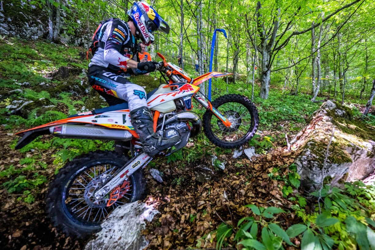 Manuel Lettenbichler performs during the FIM Hard Enduro Xross Challenge Race in Serbia on May 21 2022
