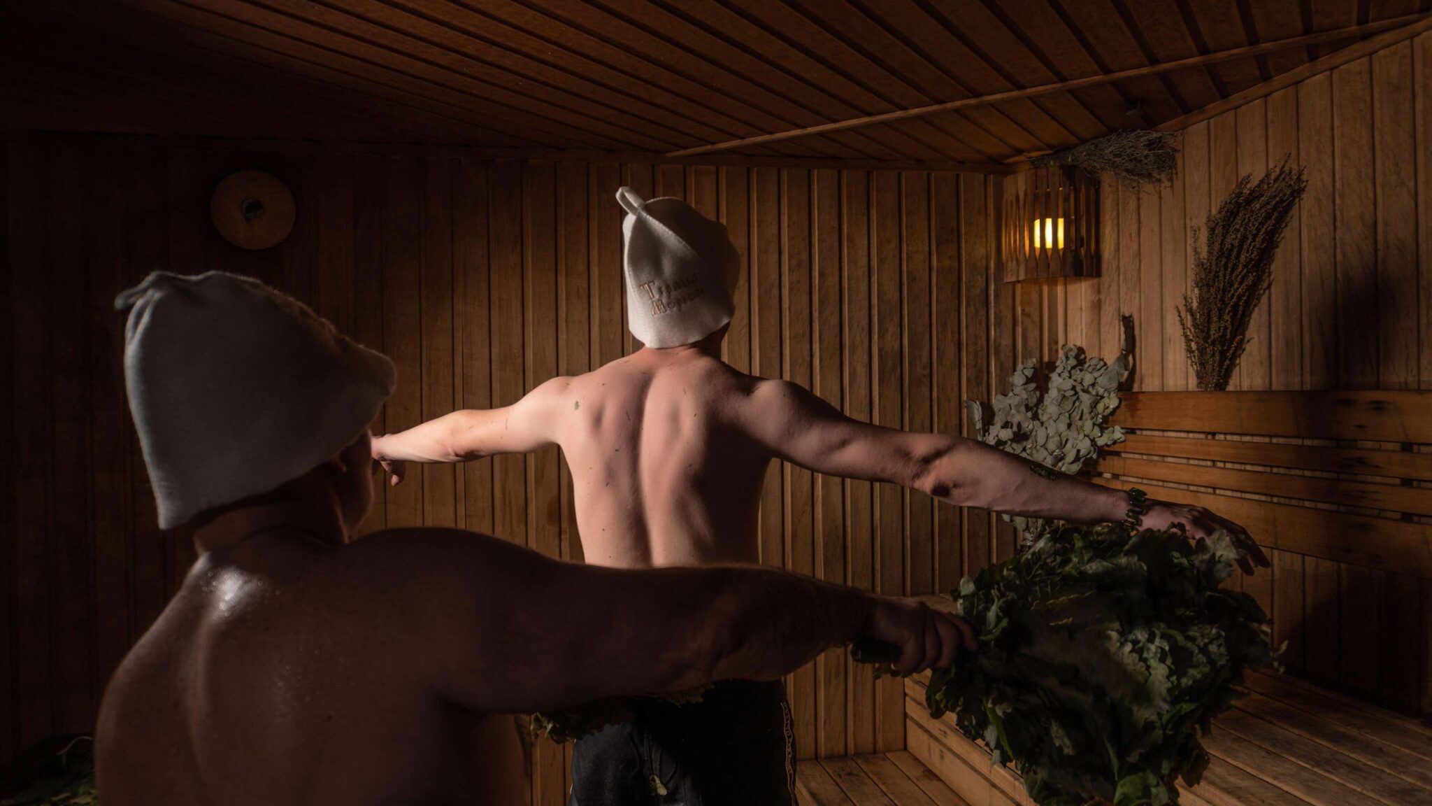 Naked men in sauna